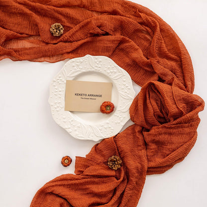 Keketo Fall Table Runner Terracotta Rust Gauze 120 Inch 10 FT Rustic Burnt Orange Cheese Cloth for Wedding Baby Bridal Shower Party Centerpiece Sheer Thanksgiving Fall Decorations for Home