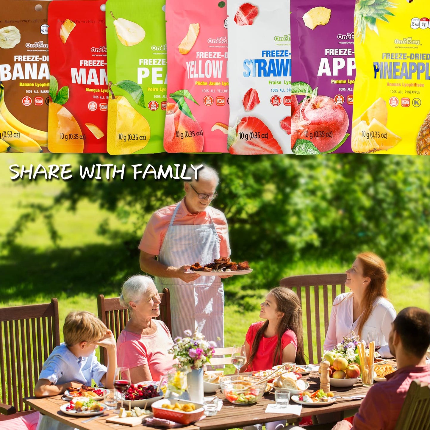 ONETANG Freeze-Dried Mixed Fruit, 12 Pack Single-Serve Pack, Non GMO, Kosher, No Add Sugar, Gluten free, Vegan, Holiday Gifts, Healthy Snack 0.35 Oz