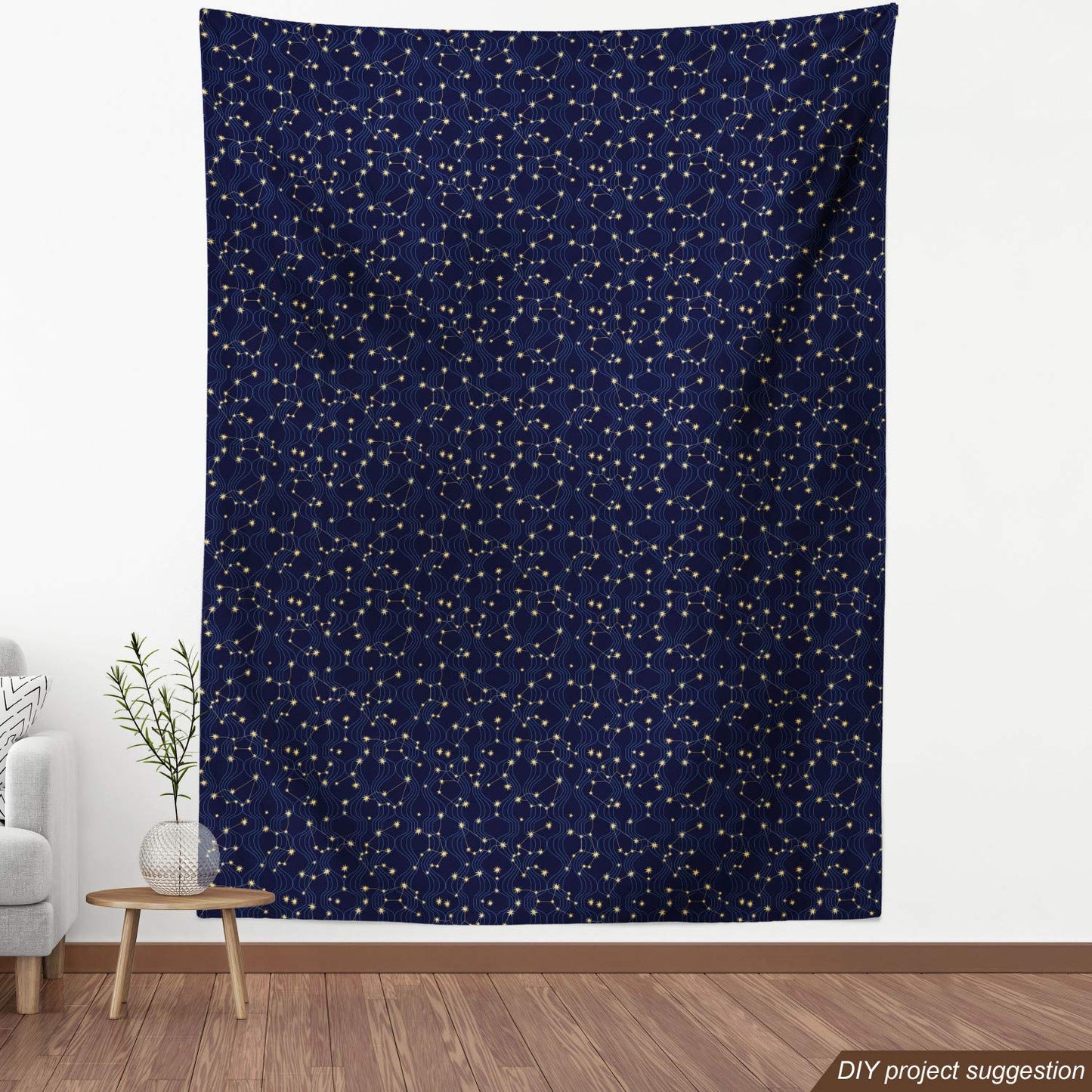 Lunarable Constellation Fabric by The Yard, Zodiac Themed Connected Stars with Vertical Wavy Lines, Decorative Fabric for Upholstery and Home Accents, 2 Yards, Grey Charcoal