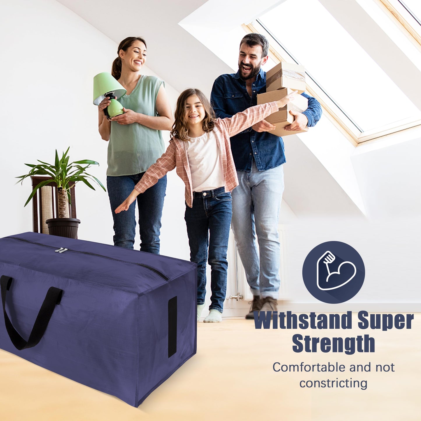 HOMESURE 4 Pack Large Strong Moving Bags with Zippers & Carrying Handles - Water-Resistant - Heavy Duty Storage Tote for Space Saving, Fold Flat, Alternative to Moving Box (Blue)