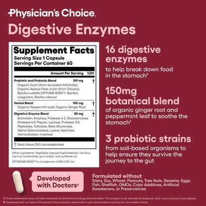 Physician's CHOICE Advanced Gut Health Bundle: 60 Billion Probiotics 30ct + Digestive Enzymes 60ct for Digestive, Gut, and Immune Health Supports Occasional Constipation, Diarrhea, Gas, and Bloating