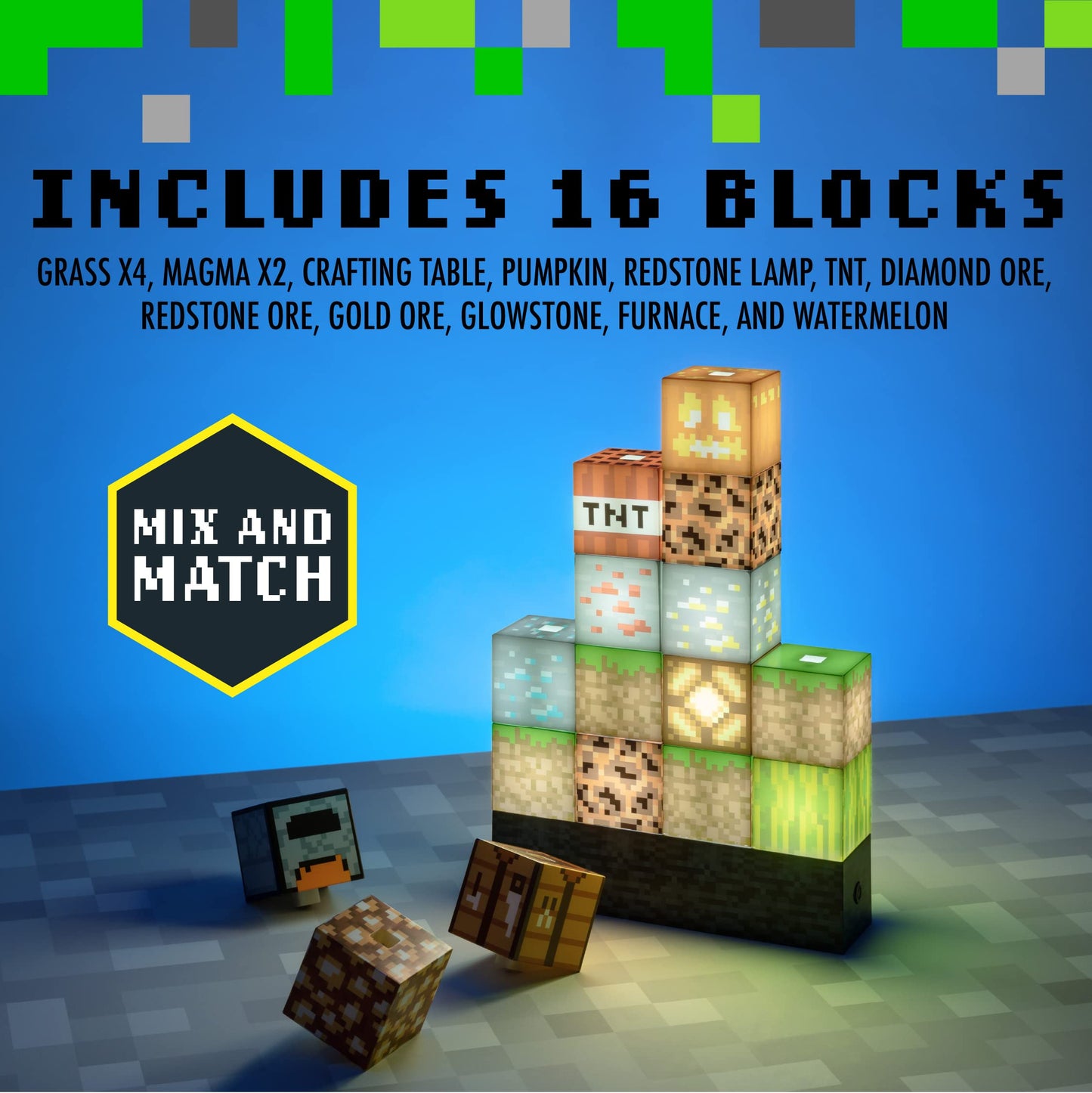 Paladone Minecraft Building Block Night Light – Officially Licensed LED Lamp for Boys’ Bedrooms, Gaming Decor & Gifts – Fun Minecraft Room Accessory