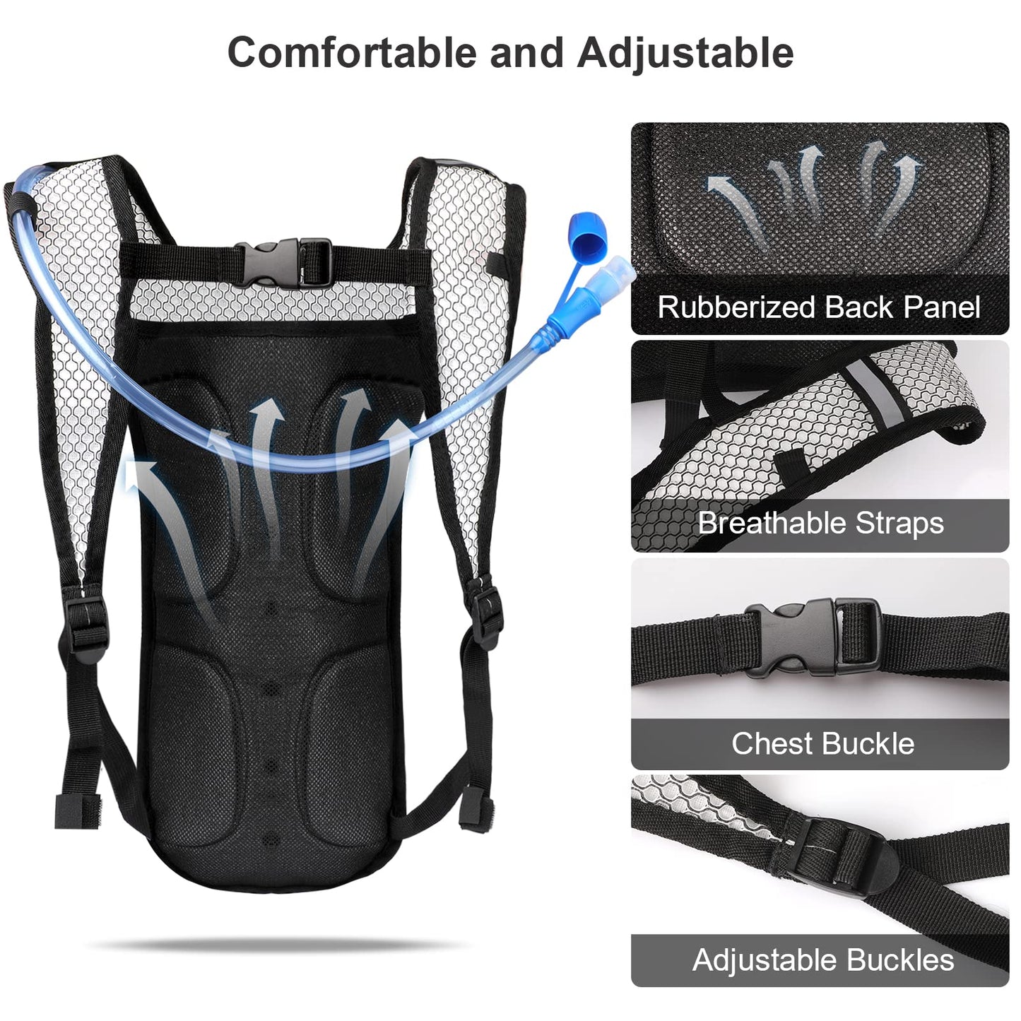Neboic 2Pack Hydration Backpack Pack with 2L Hydration Bladder - Lightweight Water Backpack Keeps Water Cool up to 4 Hours with Big Storage for Kids Women Men Hiking Cycling Camping Music Festival