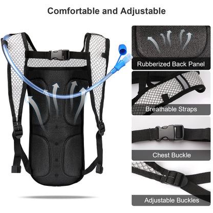 Neboic 2Pack Hydration Backpack Pack with 2L Hydration Bladder - Lightweight Water Backpack Keeps Water Cool up to 4 Hours with Big Storage for Kids Women Men Hiking Cycling Camping Music Festival