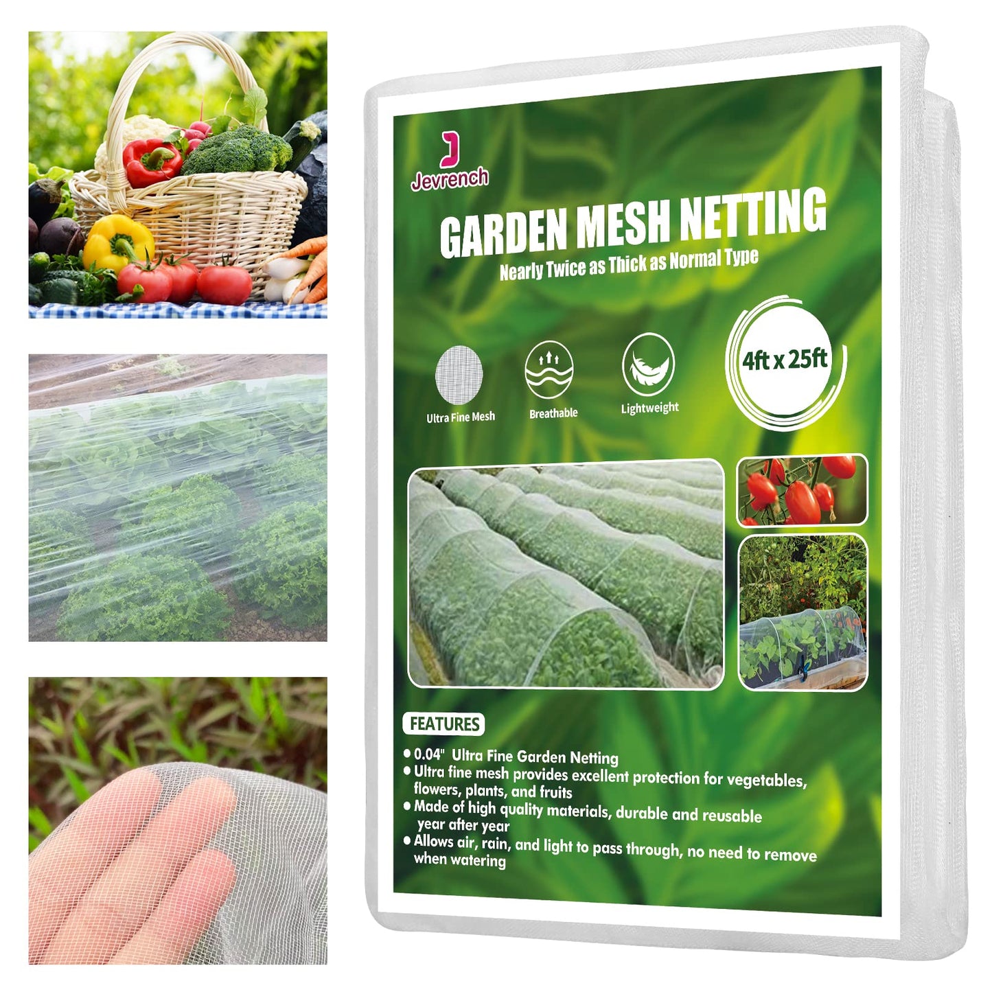 Garden Netting, Jevrench Durable Ultra Fine Garden Netting, Garden Plant Cover Row Cover Makes Plants, Vegetables, Fruits, and Flowers Grow Better (4ft x 25ft)