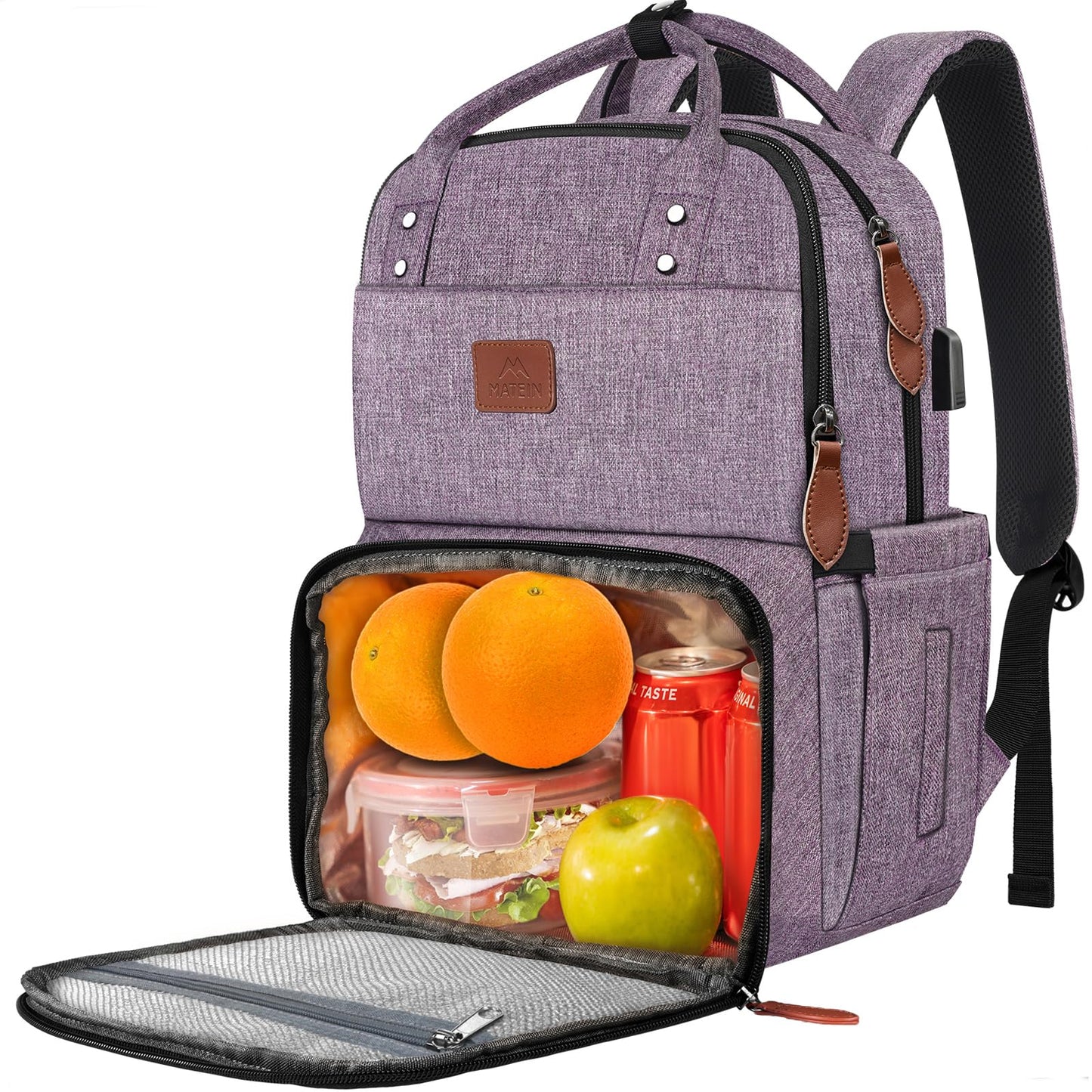 MATEIN Laptop Backpack with Lunch Box, Insulated Women Backpacks with Cooler Compartment, 15.6 inch Water Resistent Tote Food Bag with USB Charging Port for College Beach Camping Picnics Hiking