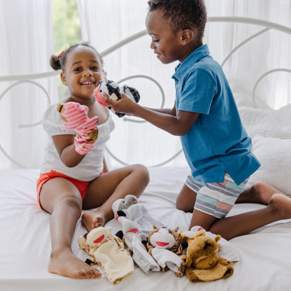 Melissa & Doug Animal Hand Puppets (Set of 2, 4 Animals in Each) - Zoo Friends and Farm Friends