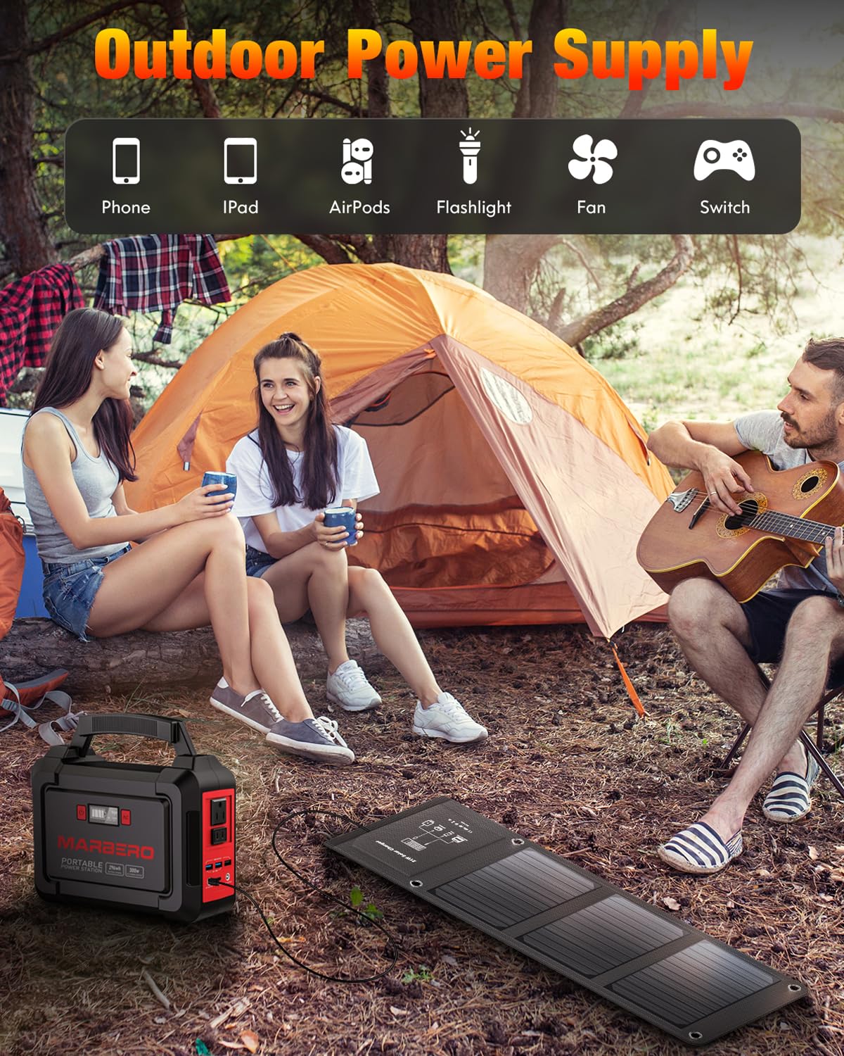 MARBERO 21W Portable Solar Panel Foldable Solar Panel Charger IP65 Waterproof Solar Panels 23% High Efficiency Fast Charger USB Ports & DC 18V Output for Camping Outdoor Travel Emergency Cloudy