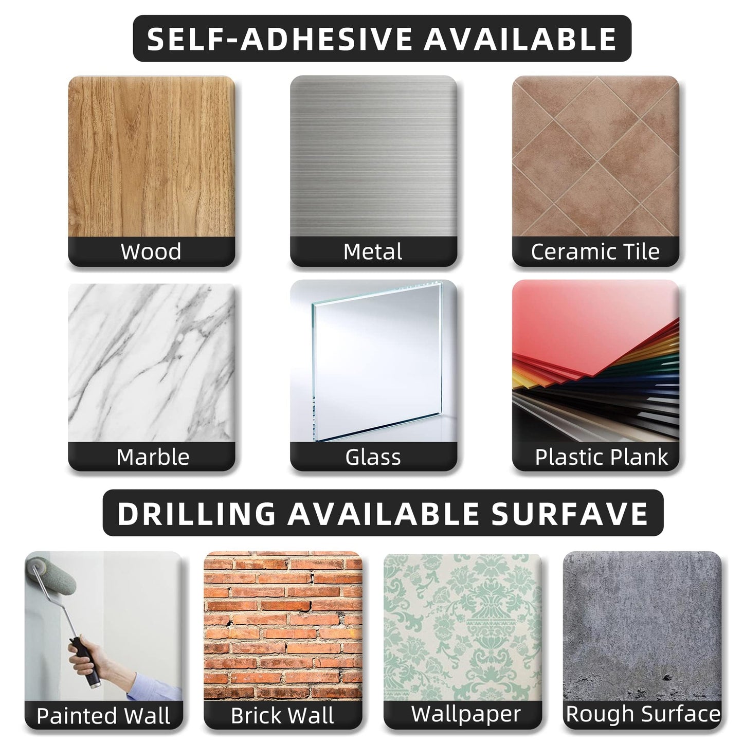 Paper Towel Holder - Self-Adhesive or Drilling, Matte Black, Upgraded Aluminum Kitchen Roll Dispenser Under Cabinet, Lighter but Stronger Than Stainless Steel!