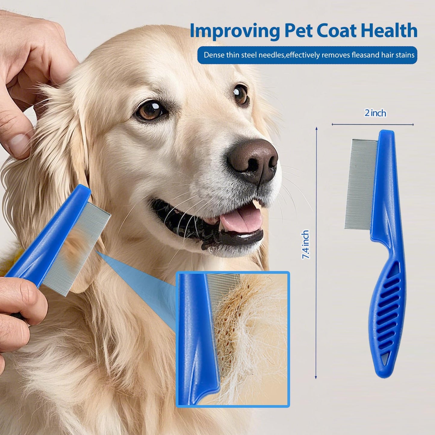 NVNAN 4Piece Dog Grooming Brush Set with Grooming Gloves, Deshedding Comb & Massage Bath Brush - Multifunctional Pet Hair Removal Tools for Shedding, Bathing, Brushing (Blue)