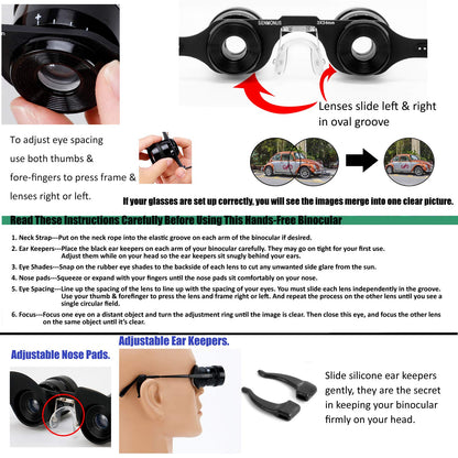 Professional Hands-Free Binocular Glasses for Fishing, Bird Watching, Sports, Concerts, Theater, Opera, TV, Sight Seeing, Hands-Free Opera Glasses for Adults (Green Film Optics)-Upgraded