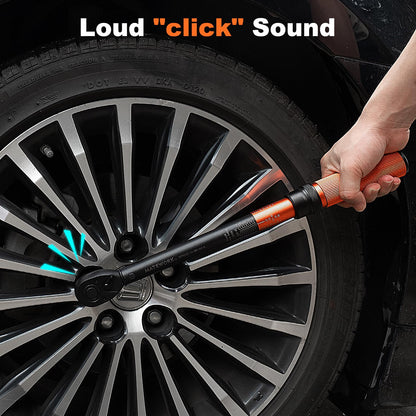 1/2-Inch Drive Torque Wrench Set 22PCS, 10-180FT.LB/13.6-244.1Nm, Click Torque Wrench Socket Set, 72-Tooth Dual-direction, ±3% Precision Adjustable Torque Wrench for Lug Nut, Bicycle, Moto, Car