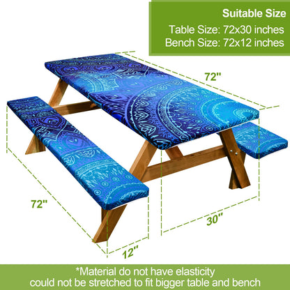Picnic Table Cover with Bench Covers 6FT 3 Pcs Waterproof Windproof Aesthetic Camping Tablecloth with Drawstring Bag, Fitted for 6 Foot Rectangle Tables and Seats, 72 inch, Dark Blue Green