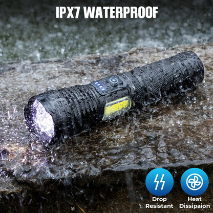 Flashlights LED High Lumens Rechargeable, High Lumen Super Bright Flashlight, USB Fast Charging High Powered Flash Light, Powerful IPX7 Waterproof Handheld Flashlights for Home,Camping(2 Pack)