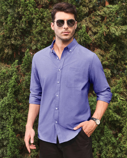Alimens & Gentle Mens Solid Oxford Shirt Long Sleeve Dress Shirt Work Casual Button Down Shirts with Pocket Aroyal Blue