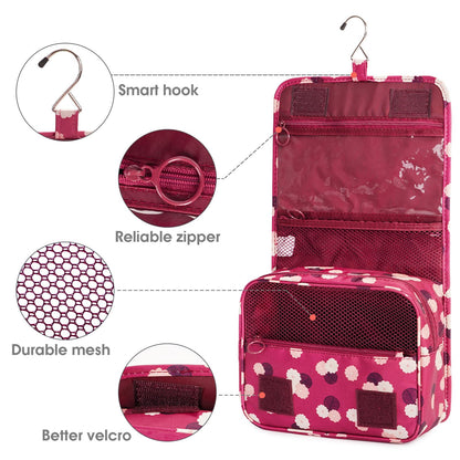 Narwey Hanging Toiletry Bag for Women Travel Makeup Bag Organizer Toiletries Bag for Travel Size Cosmetics Essentials Accessories (Red Flower)