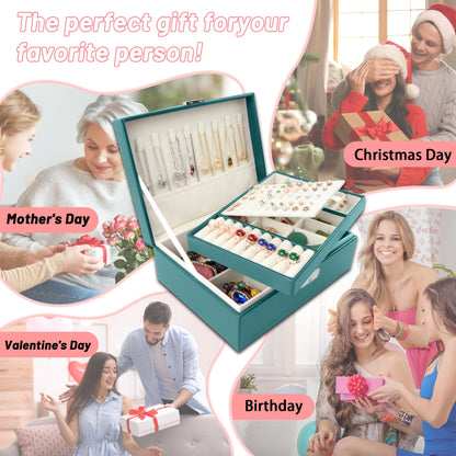 Homeanda Jewelry box 2 layer Jewelry box Leather Jewelry boxes for Women Girls Teens Jewelry organizer box Jewelry Storage box with lock(Green)