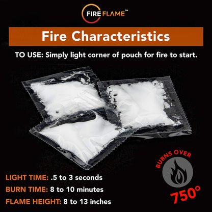 FireFlame Quick Instant Fire Starter -100% Waterproof All-Purpose Indoor & Outdoor FireStarter, for Charcoal Starter, Campfire, Fireplace, Firepit, Smoker - Odorless and Non-Toxic - 20 Pouches in Bag