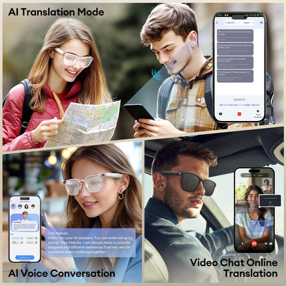 AI Smart Glasses, Bluetooth 5.4 Translation Glasses with 144 Language & Accents, Blue Light Filtering Lenses, Multifunctional Smart Glasses for Men Women, Travel Meeting Trade Business HY-C8 Black