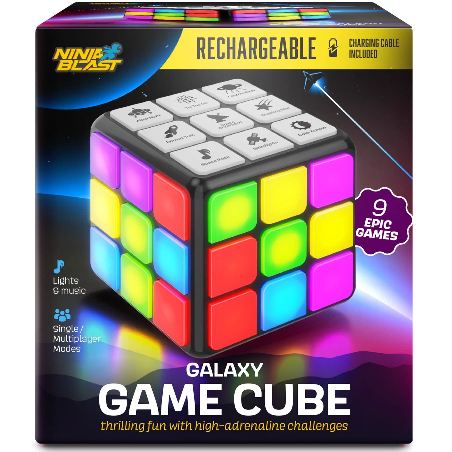 Rechargeable Game Activity Cube - Toys for Boys and Girls - 9 Fun Brain & Memory Games - Birthday Gifts for Age 6, 7, 8, 9, 10, 11, 12 Year Old Kids Teens - Best Boy Toy Gift Ideas