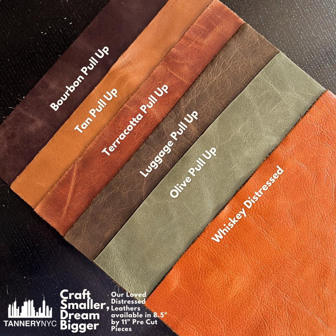 Natural Grain Cow Leather: 8.5'' x 11'' Pre Cut Leather Pieces (Whiskey Distressed, 1 Piece)