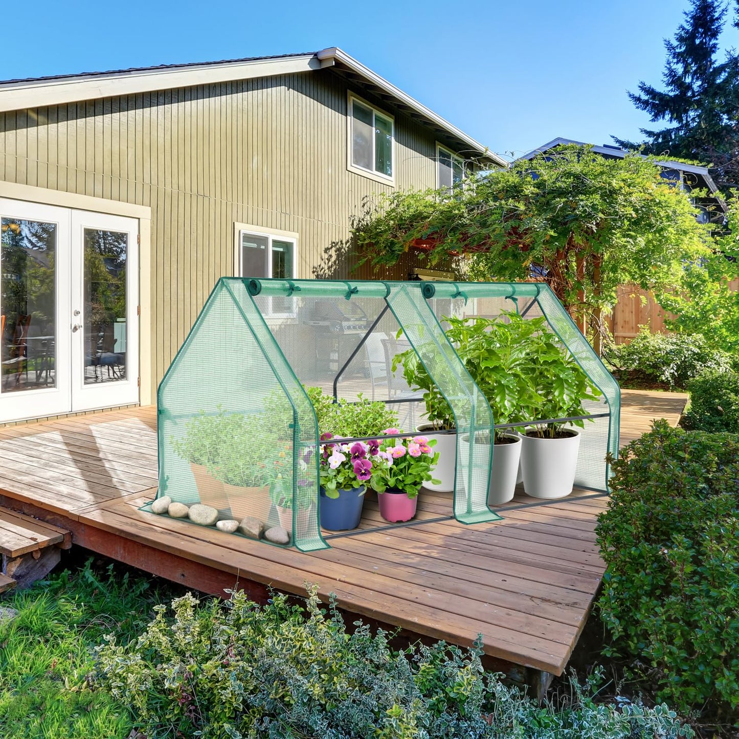 Ohuhu Portable Mini Greenhouse, 71"x36"x36" Greenhouses for Outdoors with Dual Large Zipper Doors & Ground Stakes, Waterproof & UV Protected Plastic Green House for Outside Garden Patio Backyard