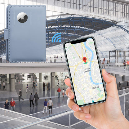 GOAUS Passport Holder for Travel with Airtag Card Slots, Money Pocket, Women Men RFID Blocking Wallet Book Case Blue