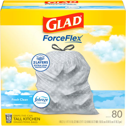 Glad ForceFlex Tall Kitchen Trash Bags, 13 Gallon, Fresh Clean, 80 Count (Package May Vary)