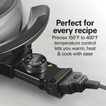 Hamilton Beach 12 Cup Electric Fondue Pot Set with Temperature Control, 6-Color Coded Forks, for Cheese, Chocolate, Hot Oil, Broth, 3 Quart PFAS-Free Nonstick Interior, Gray (86202)