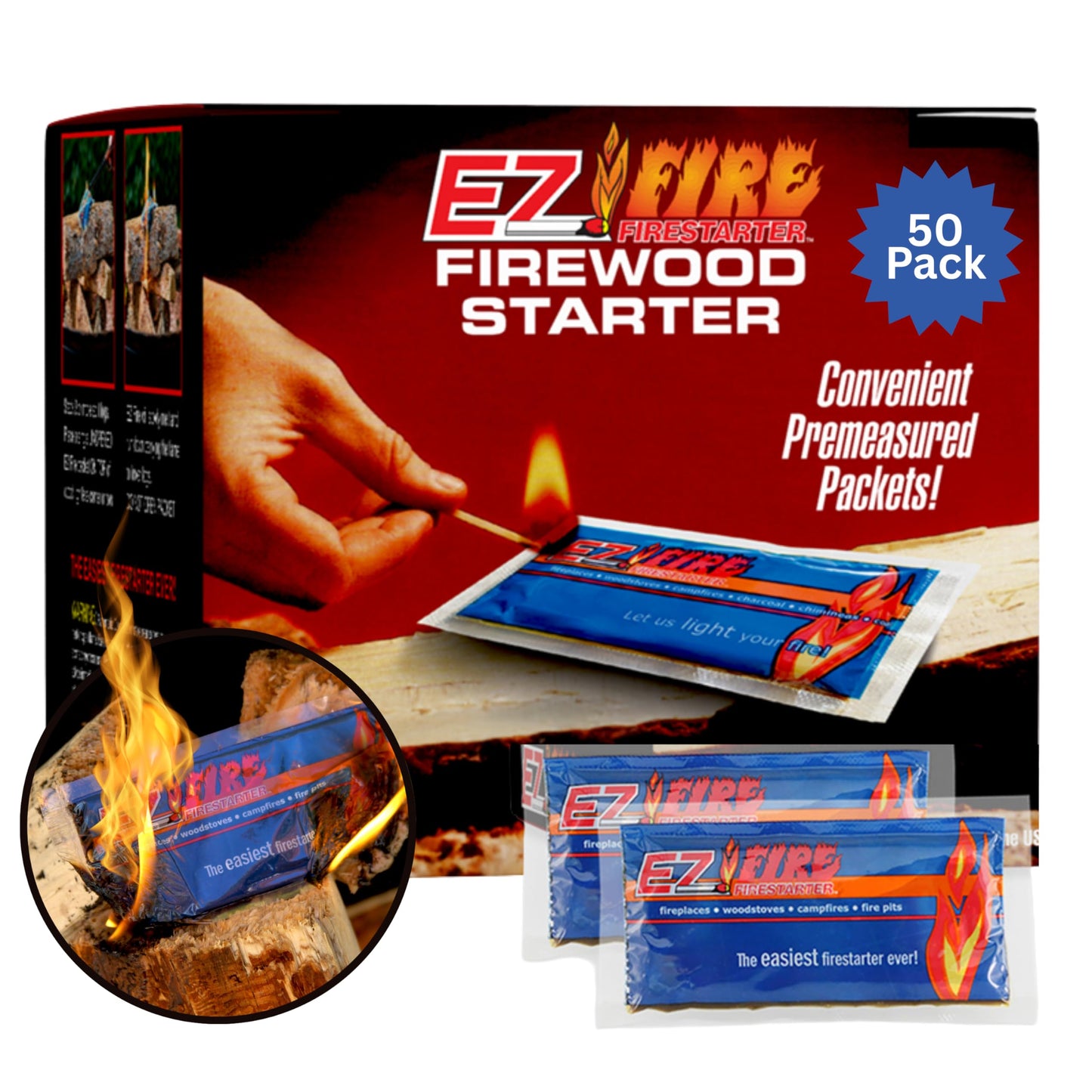 Naturally Occurring, Reliable, All Purpose, Easy-to-Use Fire Starter for Wood Stoves, Fireplaces, Campfires, and Bonfire – Waterproof, Windproof, Safe, Clean, Odorless | 50 Pack