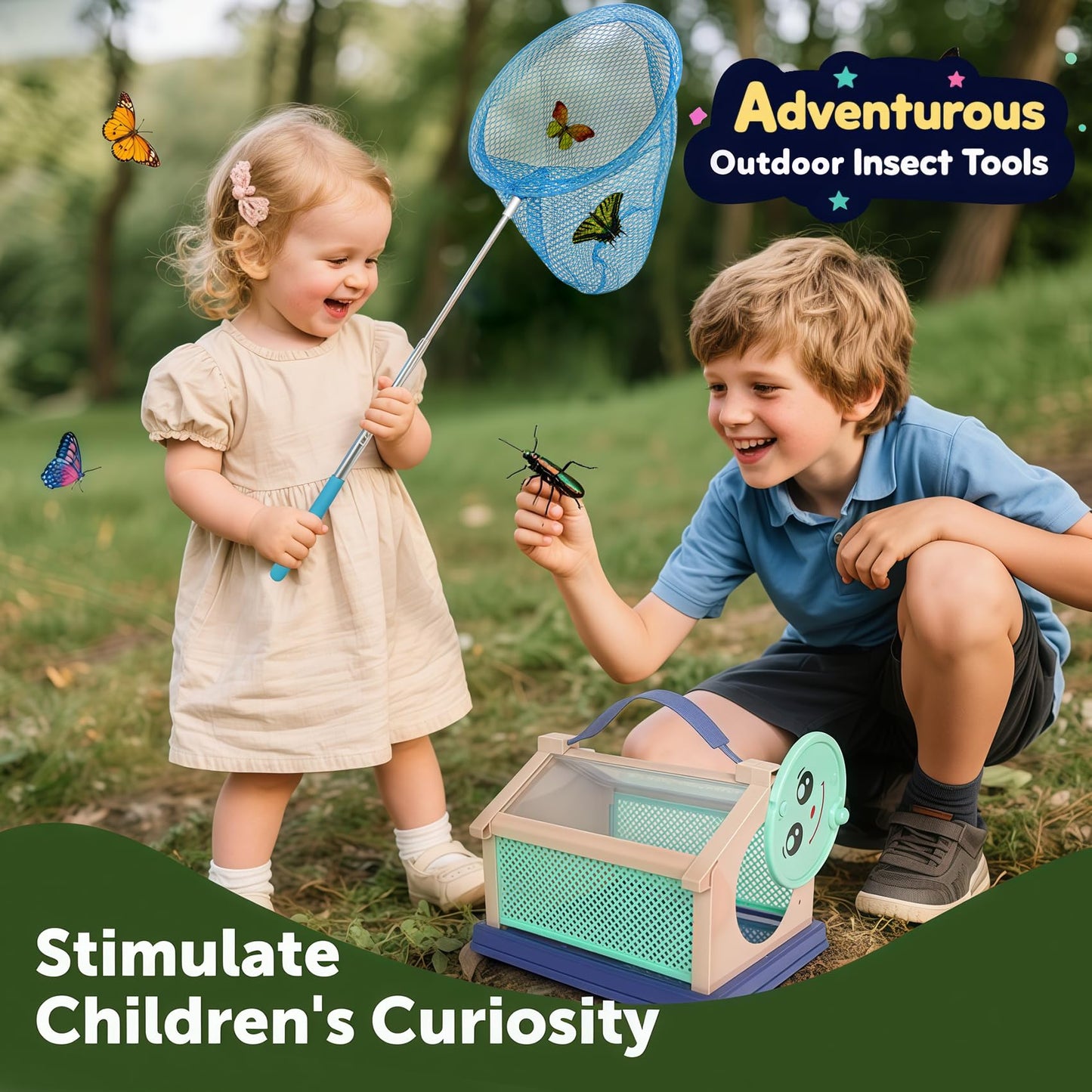 Kids Bug Catcher, Bug Catching Set with Butterfly Net, Insect Toys Collection Box, Insect Habitat, Kids Adventure Set Outdoor Toys-Nature Exploration Set for Kids 3+ Years