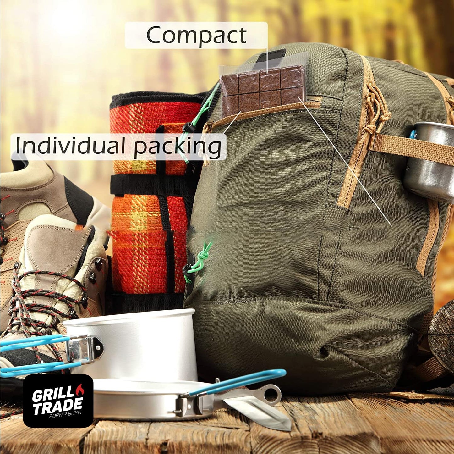 Grill Trade Fire Starter Squares 144, Easy Burn Your BBQ Grill, Camping Fire, Wood Stove, Smoker Pellets, Lump Charcoal - Fireplace Cubes - Ideal Barbeque Accessories