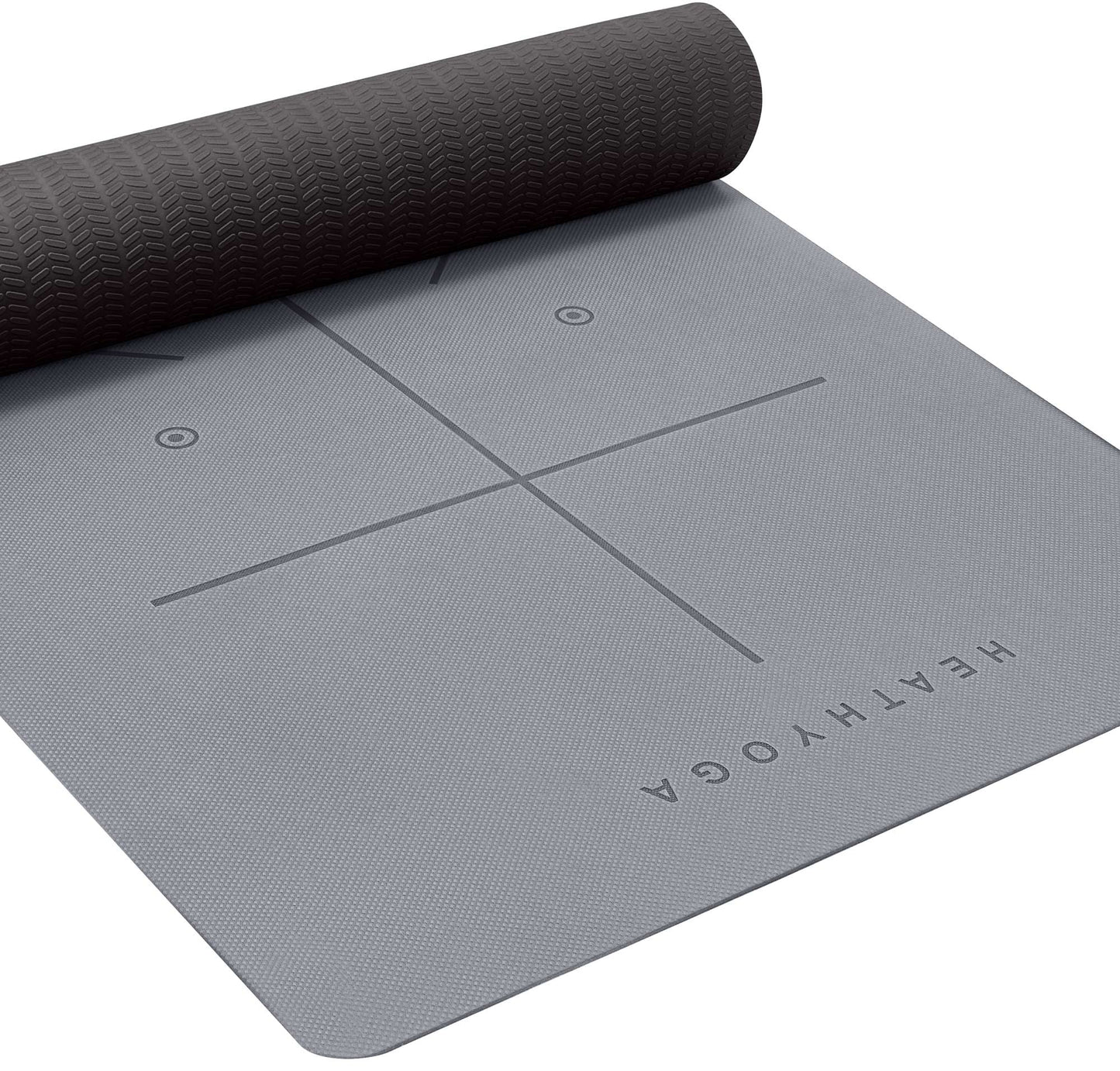 Heathyoga Eco Friendly Non Slip Yoga Mat, Body Alignment System, SGS Certified TPE Material - Textured Non Slip Surface and Optimal Cushioning,72"x 26" Thickness 1/4" Charcoal
