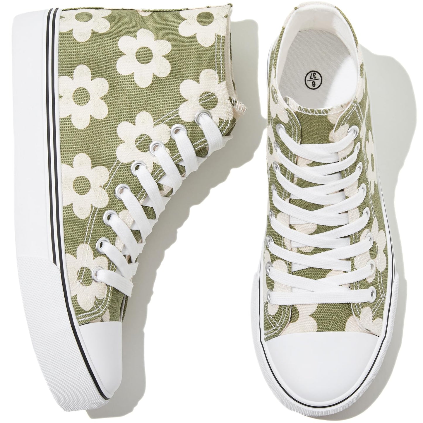 kufeiti Women's High Top Sneakers Canvas Shoes Lace up Green Sneakers Casual Walking Shoes (Olive, US8)