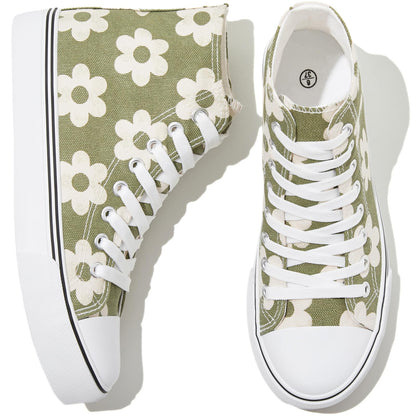 kufeiti Women's High Top Sneakers Canvas Shoes Lace up Green Sneakers Casual Walking Shoes (Olive, US8)