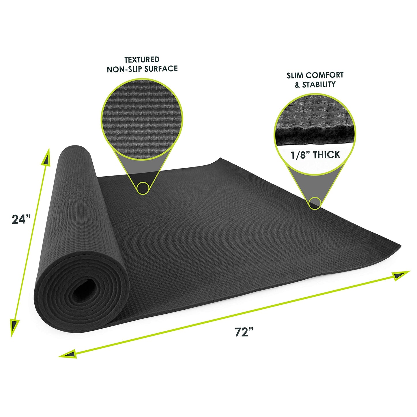 ProsourceFit Classic Yoga Mat 1/8” (3mm) Thick, Extra Long 72-Inch Lightweight Fitness Mat with Non-Slip Grip for Yoga, Pilates, Exercise