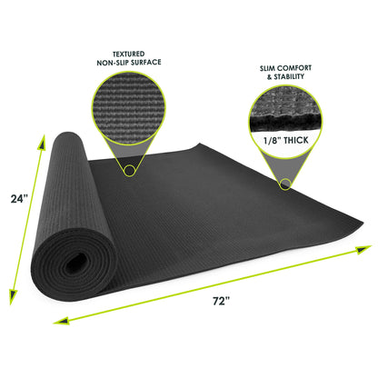 ProsourceFit Classic Yoga Mat 1/8” (3mm) Thick, Extra Long 72-Inch Lightweight Fitness Mat with Non-Slip Grip for Yoga, Pilates, Exercise