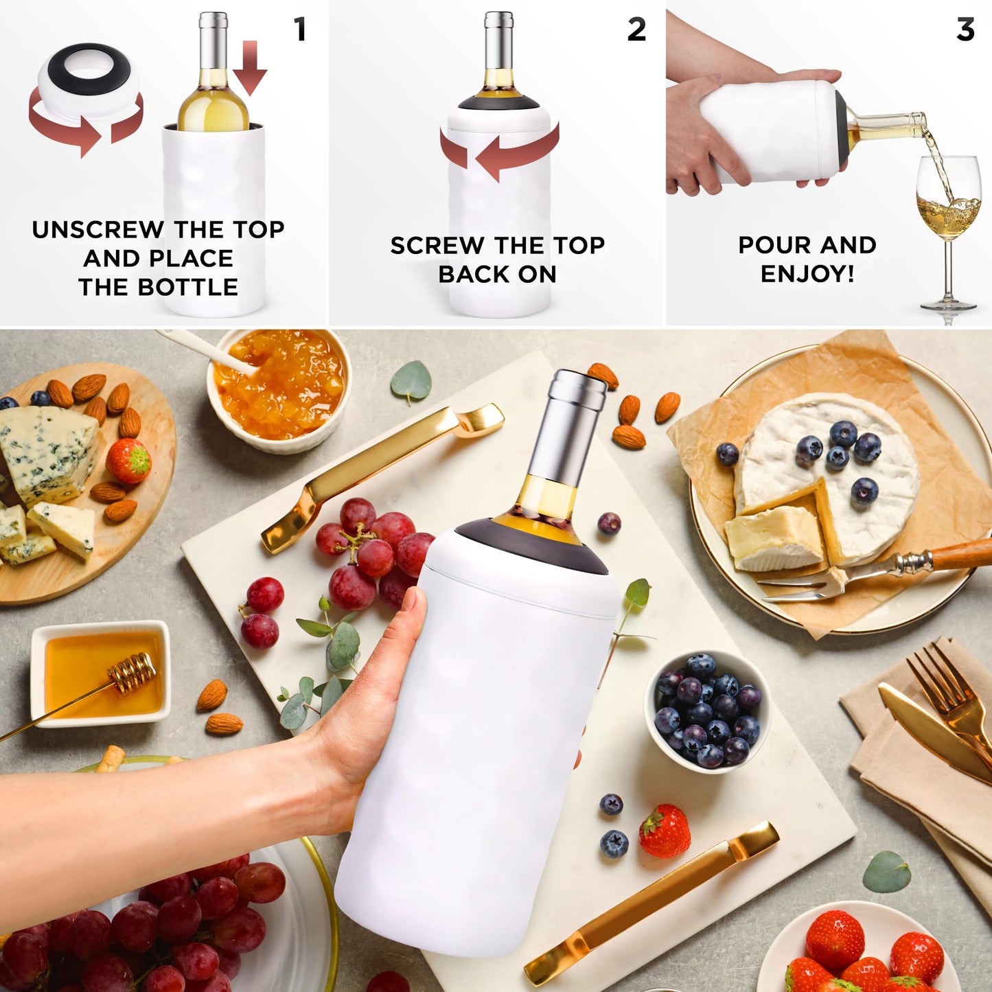 Premium Wine Chiller - Wine Bottle Chiller Double Walled, Vacuum Insulated Wine Cooler for Most 750mL Champagne and Wine Bottles