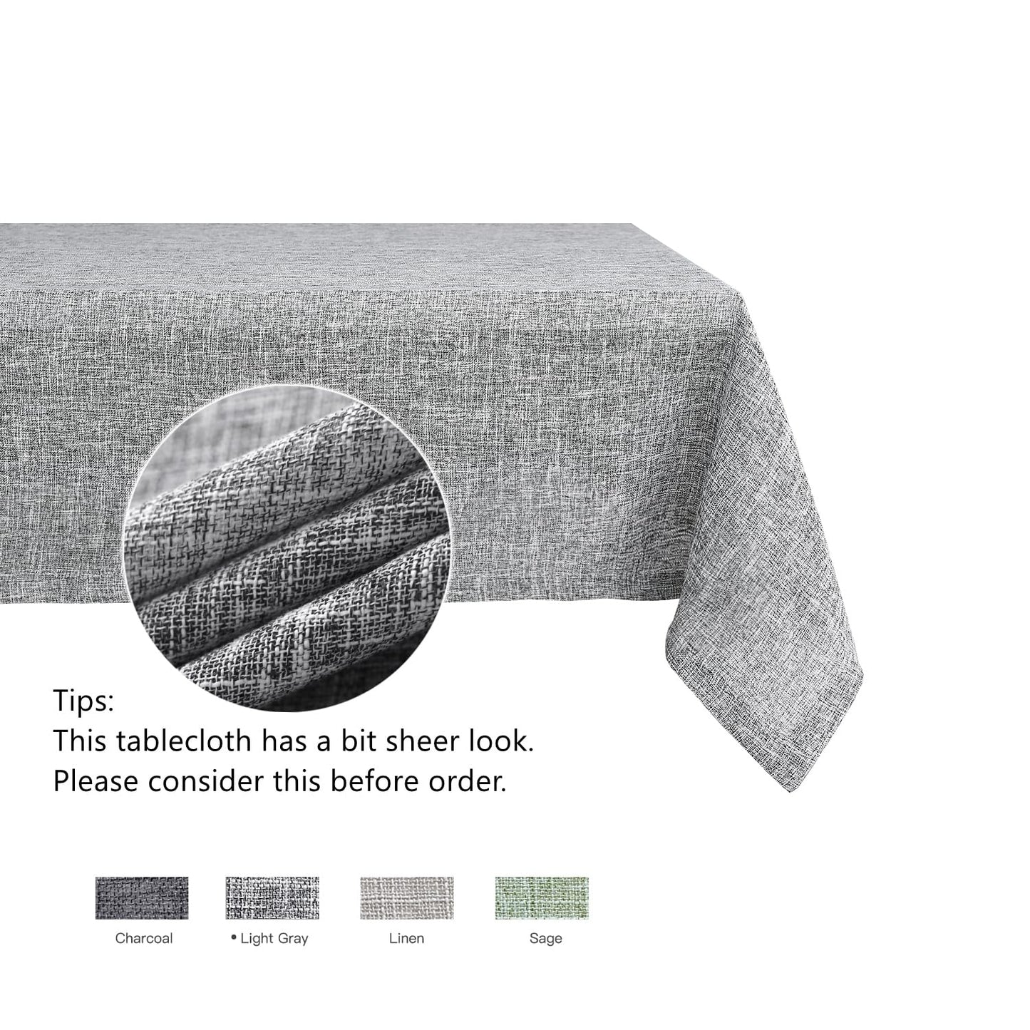 maxmill Flaxy Faux Linen Table Cloth with 2-Tone Slubby Texture Wrinkle Free Anti-Shrink Soft Tablecloth for Kitchen Dining Tabletop Outdoor and Indoor Use Rectangle 60 x 104 Inch Light Gray
