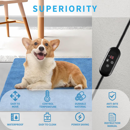 KEKELAN Pet Heating Pad for Cats, Indoor Outdoor Waterproof Electric Heated Pad Mat for Dogs with Chew Resistant Cord,5 Timer and 6 Level Temperature Pet Bed Warmer-17.7x17.7