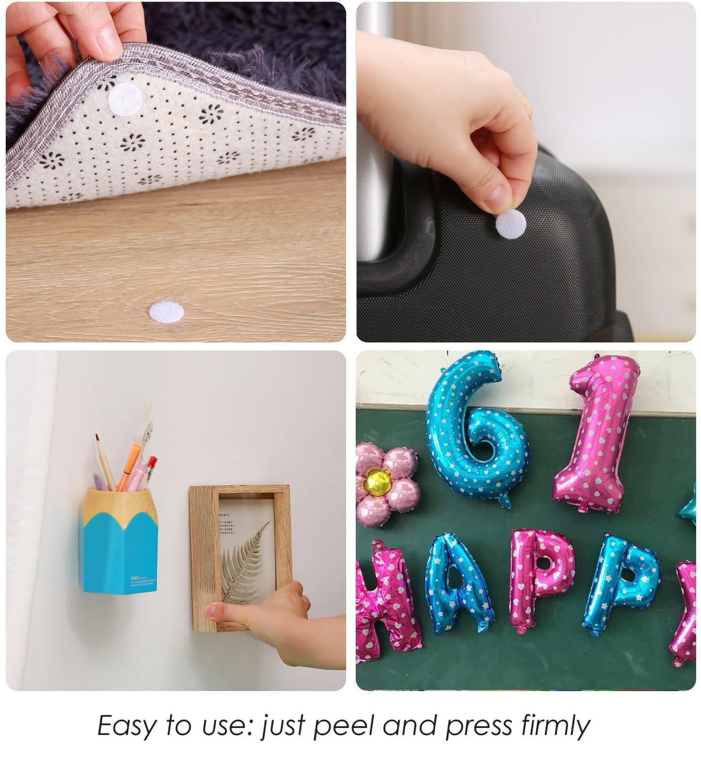 JUMINIZ 1000 Pcs (500 Pairs) 0.59inch Diameter Hook and Loop Fastener Self Adhesive Round Circle Sticky Sticker Dots for Arts and Crafts School Classroom Home and Office Use, White