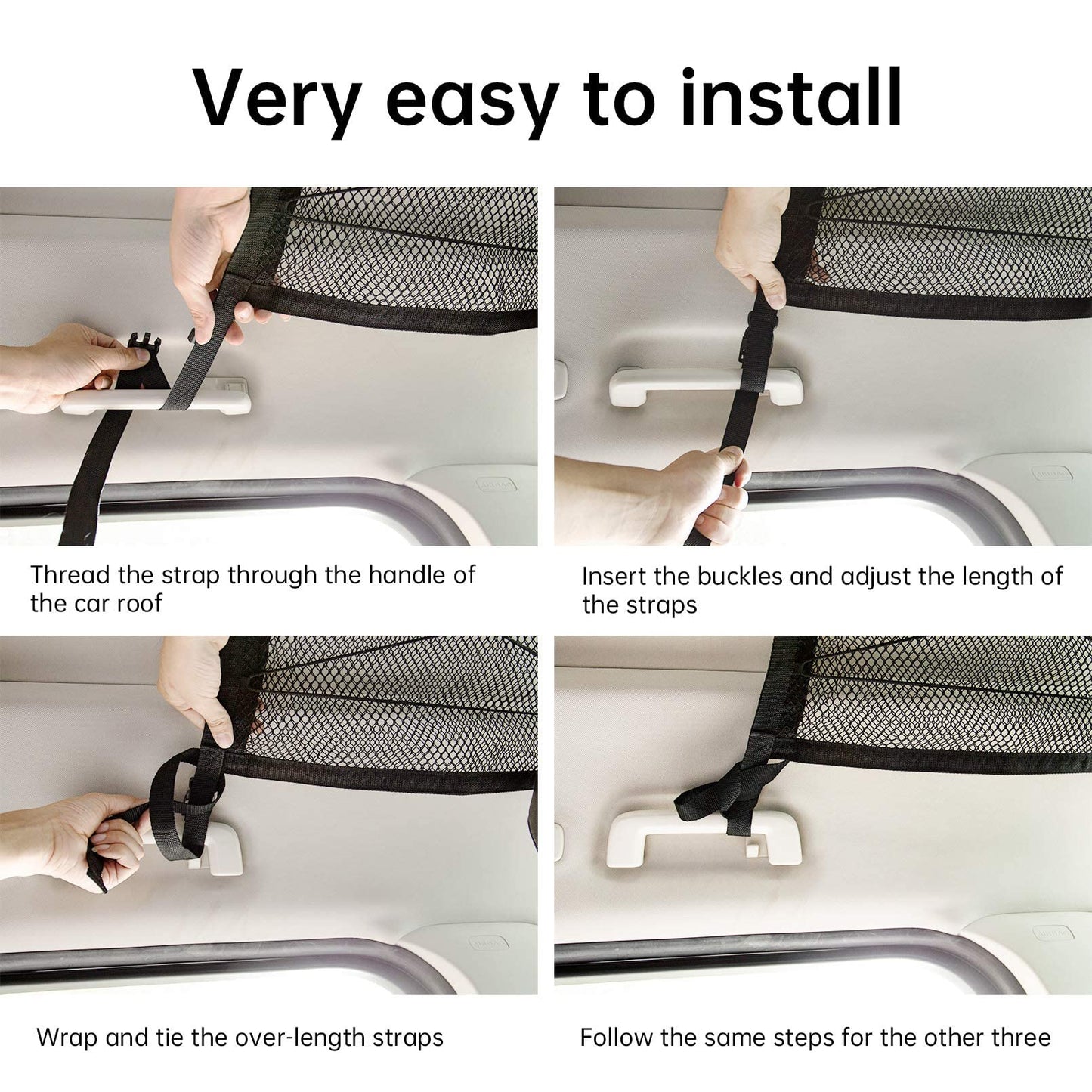 Kaskawise Car Ceiling Cargo Net Pocket,31"x21" Adjustable Double-Layer Mesh SUV Roof Organizer Long Trip Ceiling Storage Net,Car Camping Cargo Net for SUV,Van Life Accessories