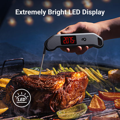 Professional Digital Meat Thermometer, 1 Sec Instant Read, ±0.5℉ Accuracy NIST&NSF Certified Food Thermometer, Auto-Rotate Bright LED Screen, 100% Waterproof Cooking Thermometer for Grill BBQ, Black