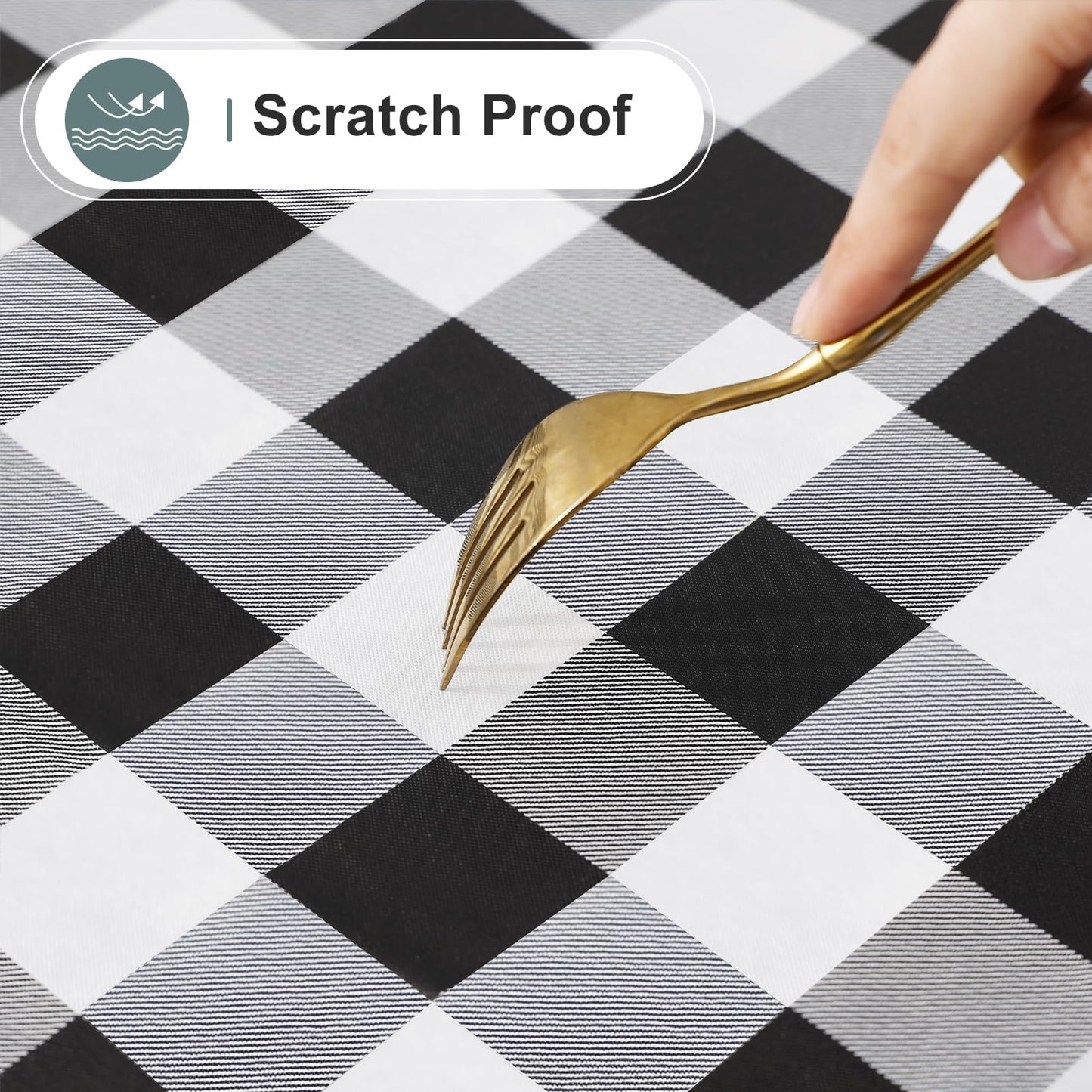 misaya Rectangle Waterproof Vinyl Table Cloth, Buffalo Flannel Backed Tablecloth, Wipeable Plastic Table Cover for Dinner, Kitchen, Outdoor (60" x 84", Black and White)