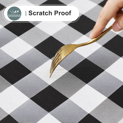 misaya Rectangle Waterproof Vinyl Table Cloth, Buffalo Flannel Backed Tablecloth, Wipeable Plastic Table Cover for Dinner, Kitchen, Outdoor (60" x 84", Black and White)