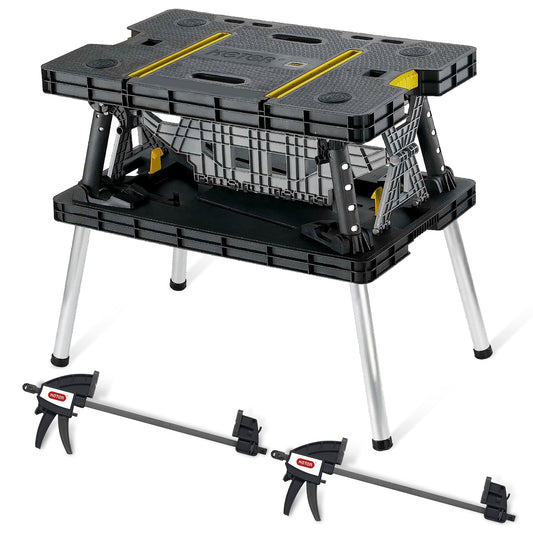 Keter Folding Work Table, Portable Workbench w/ 12" Clamps for Garage/Wood Shop - Heavy-Duty and All-Weather for DIY Home Improvements and Worksites