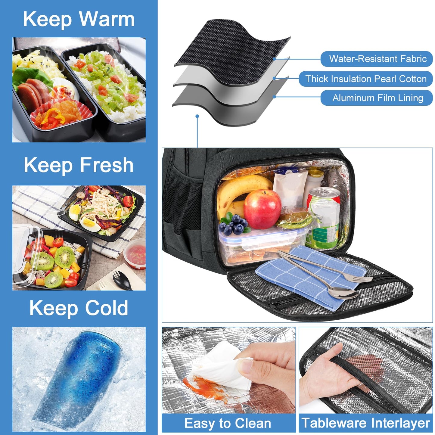 MATEIN 18 Inch Backpack for Men, Extra Large Work Backpack with Lunch Compartment, Water Resistant Insulated Cooler Computer Bag with USB Port, Sturdy Padded Carry On Laptop Daypack for College Travel