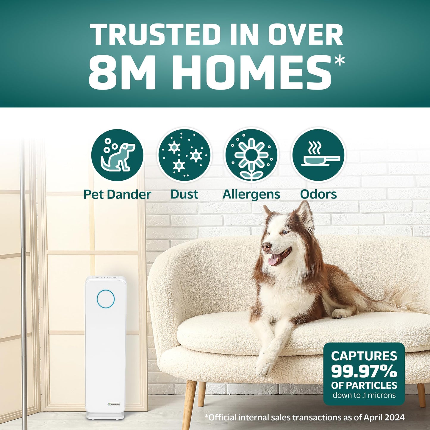 GermGuardian Air Purifier for Homes with Pets, H13 Pet HEPA Filter, Removes Pet Dander, Dust, Allergens, Smoke, Pollen, Odors, Mold, UV-C Light Helps Reduce Germs, 22 Inch, White, AC4300WPT