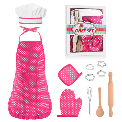 Popular Gifts for 2-8 Year Old Girls Boys, Chef Costume Set for Kids Apron for Girls Kids Chef Hat and Cooking Toys Birthday Xmas Stocking Stuffer for Toddlers Pink