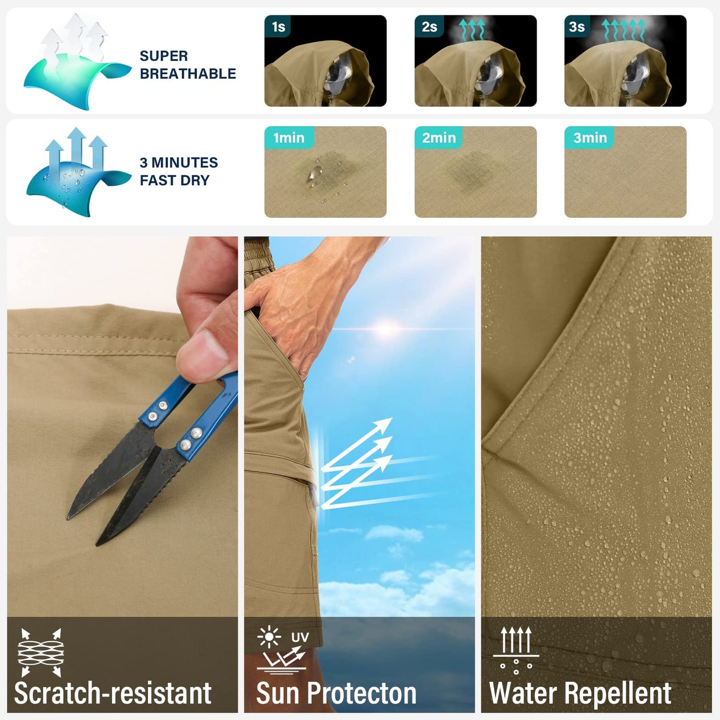 linlon Kids' Cargo Pants, Boy's Casual Outdoor Quick Dry Waterproof Hiking Climbing Convertible Trousers #9016-Army Green-XXS